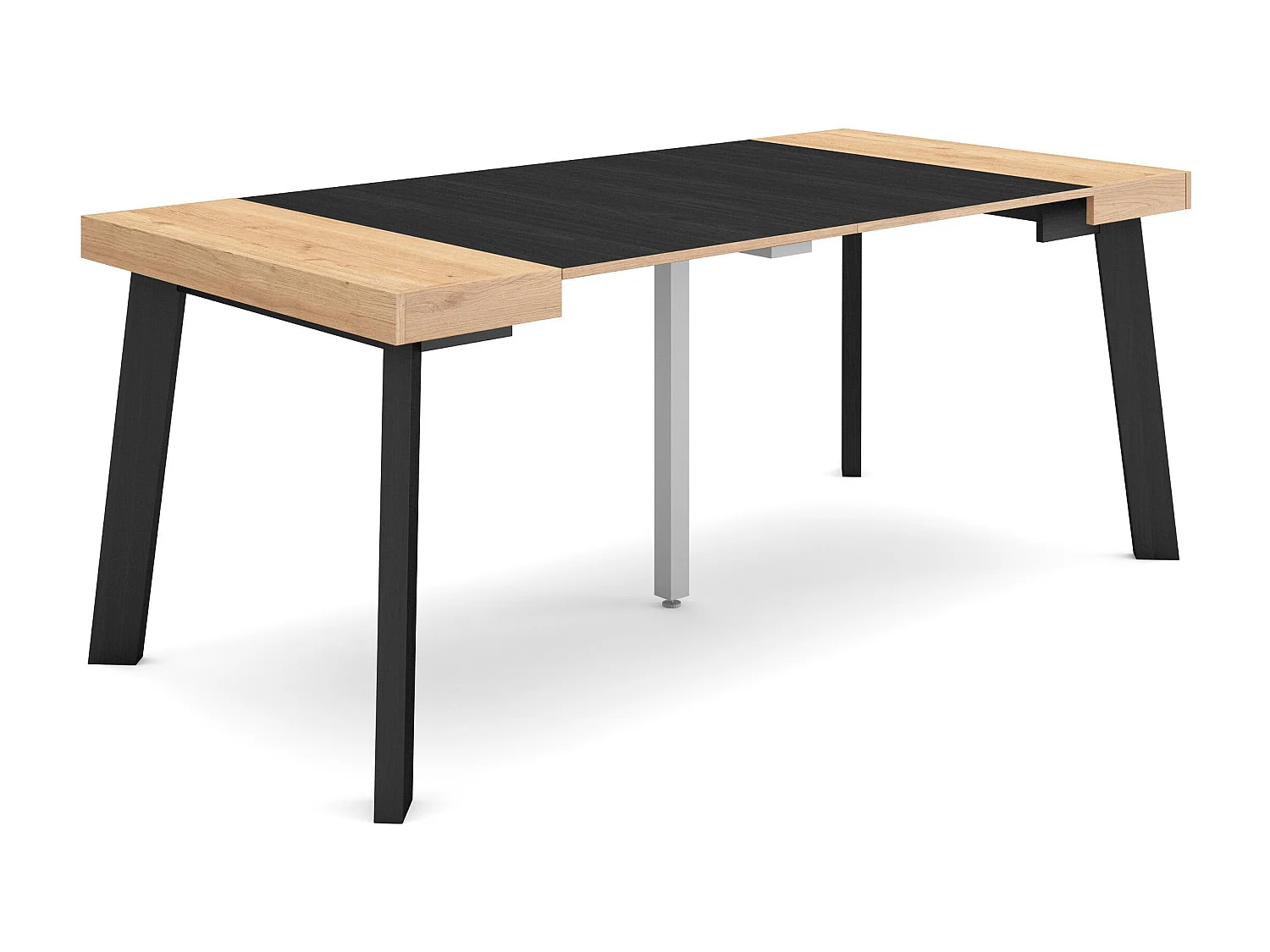 Consolle allungabile, 180x90x73cm, Per 8 persone, Gambe in legno, Rovere e nero