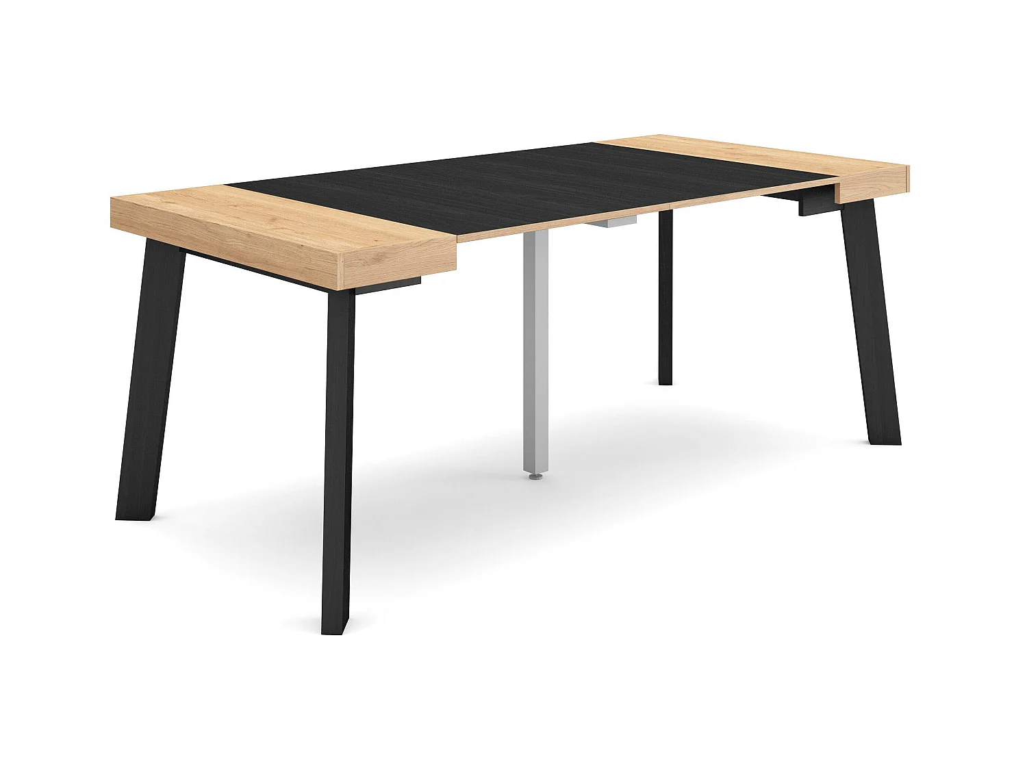 Table console extensible, 180x90x73cm, Pour 8 personnes, Pieds en bois, Chêne et noir