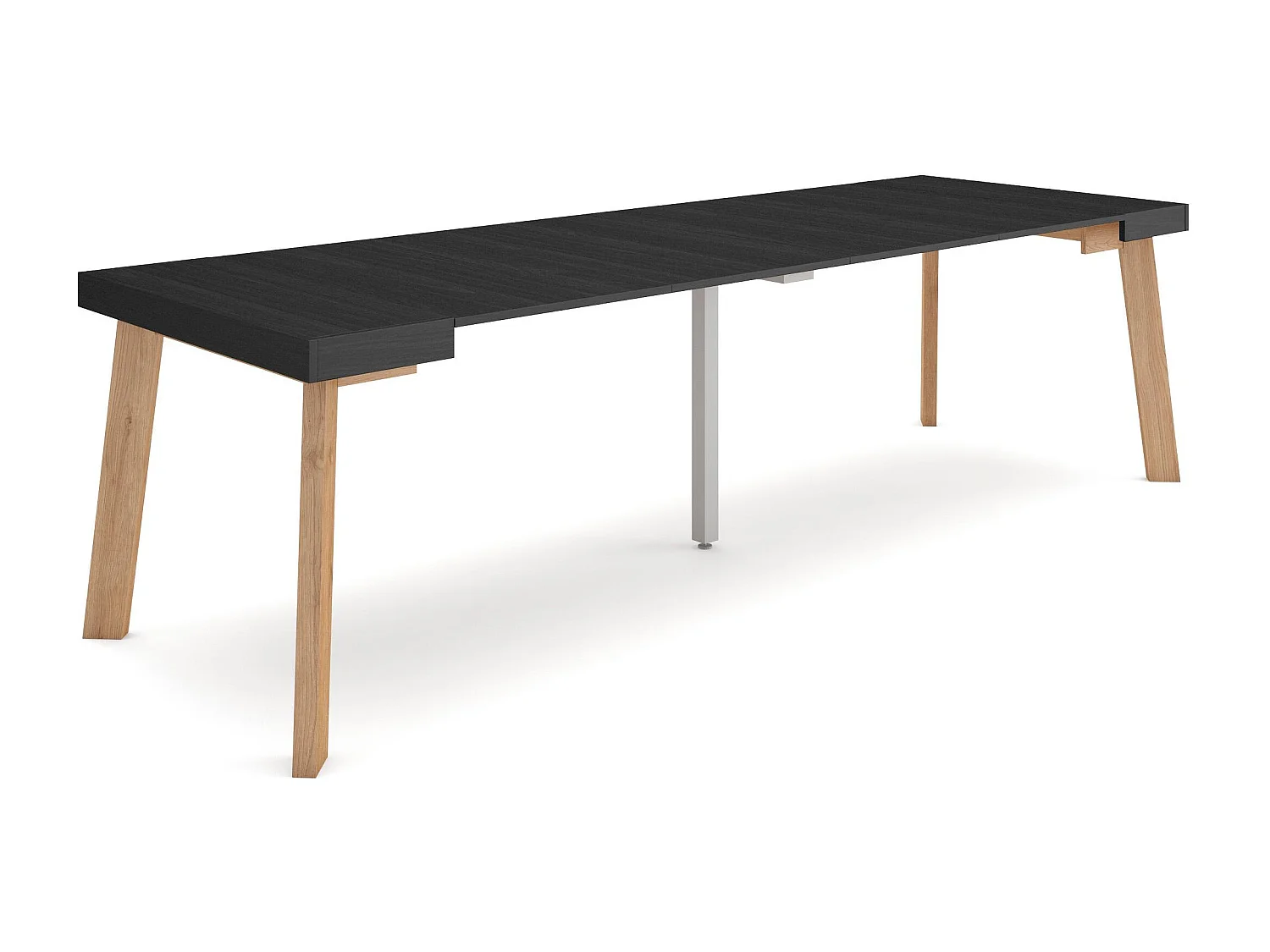 Table console extensible, 262x90x73cm, Pour 12 personnes, Pieds en bois, Noir
