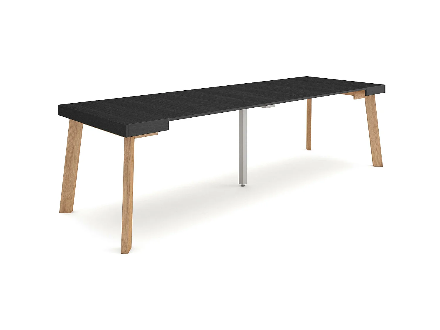 Table console extensible, 262x90x73cm, Pour 12 personnes, Pieds en bois, Noir