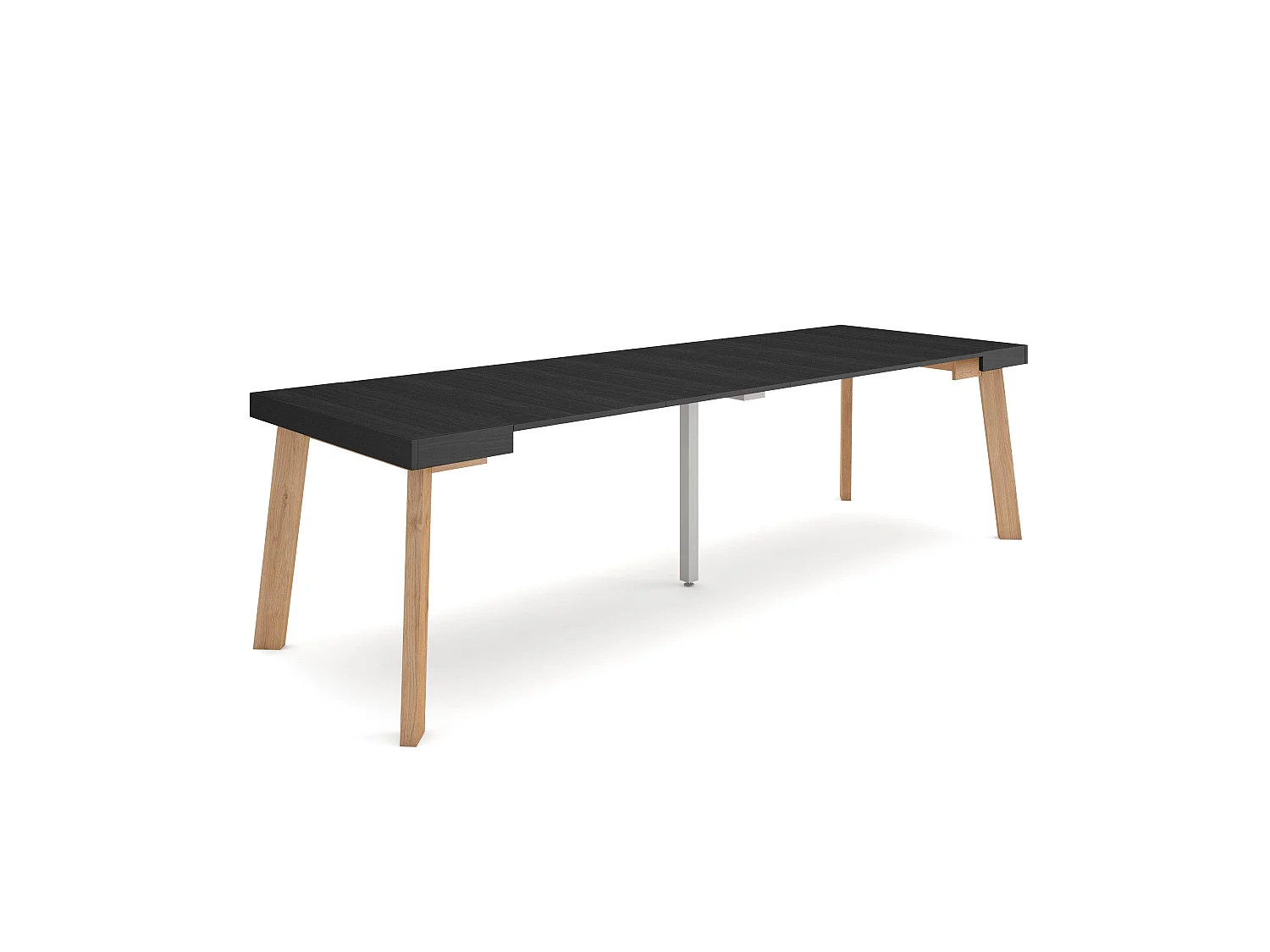 Uitschuifbare Consoletafel, 262x90x73cm, Voor 12 personen, Houten poten, Zwart