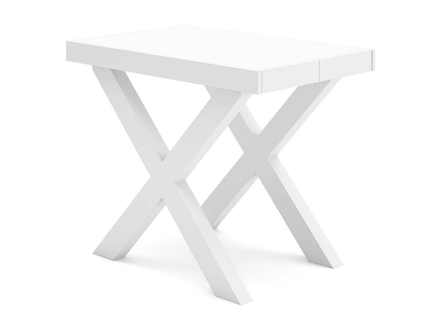 Table console extensible, 302x90x73cm, Pour 14 personnes, Pieds bois massif, Blanc et ciment