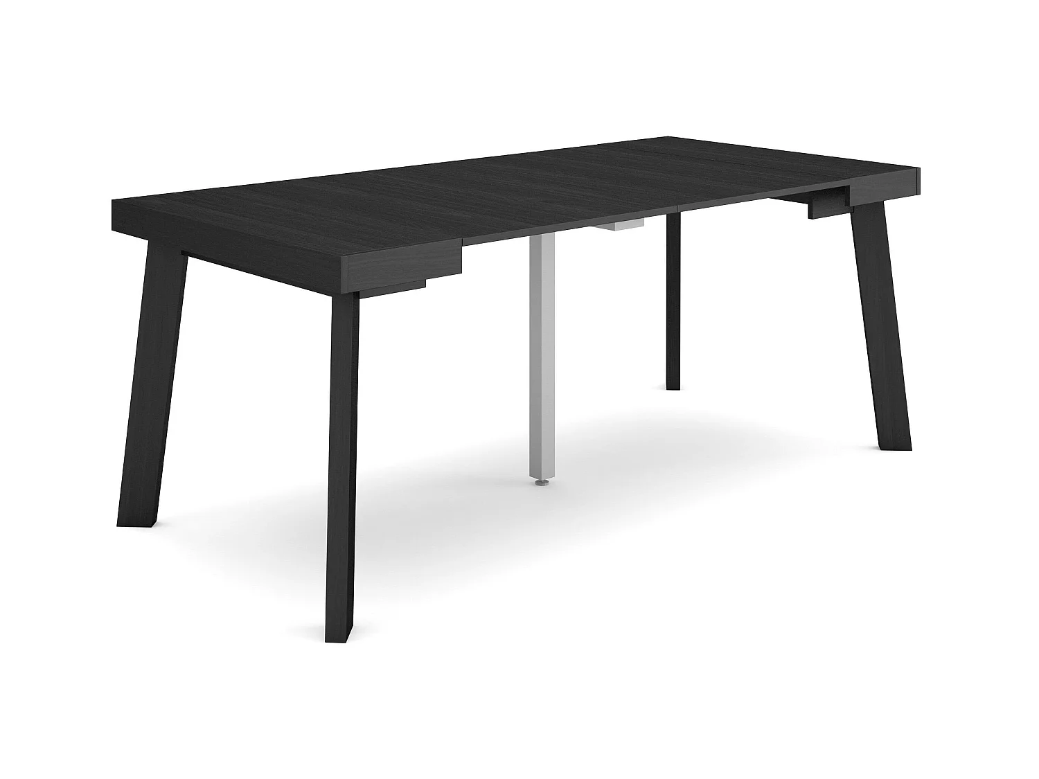 Table console extensible, 180x90x73cm, Pour 8 personnes, Pieds en bois, Noir