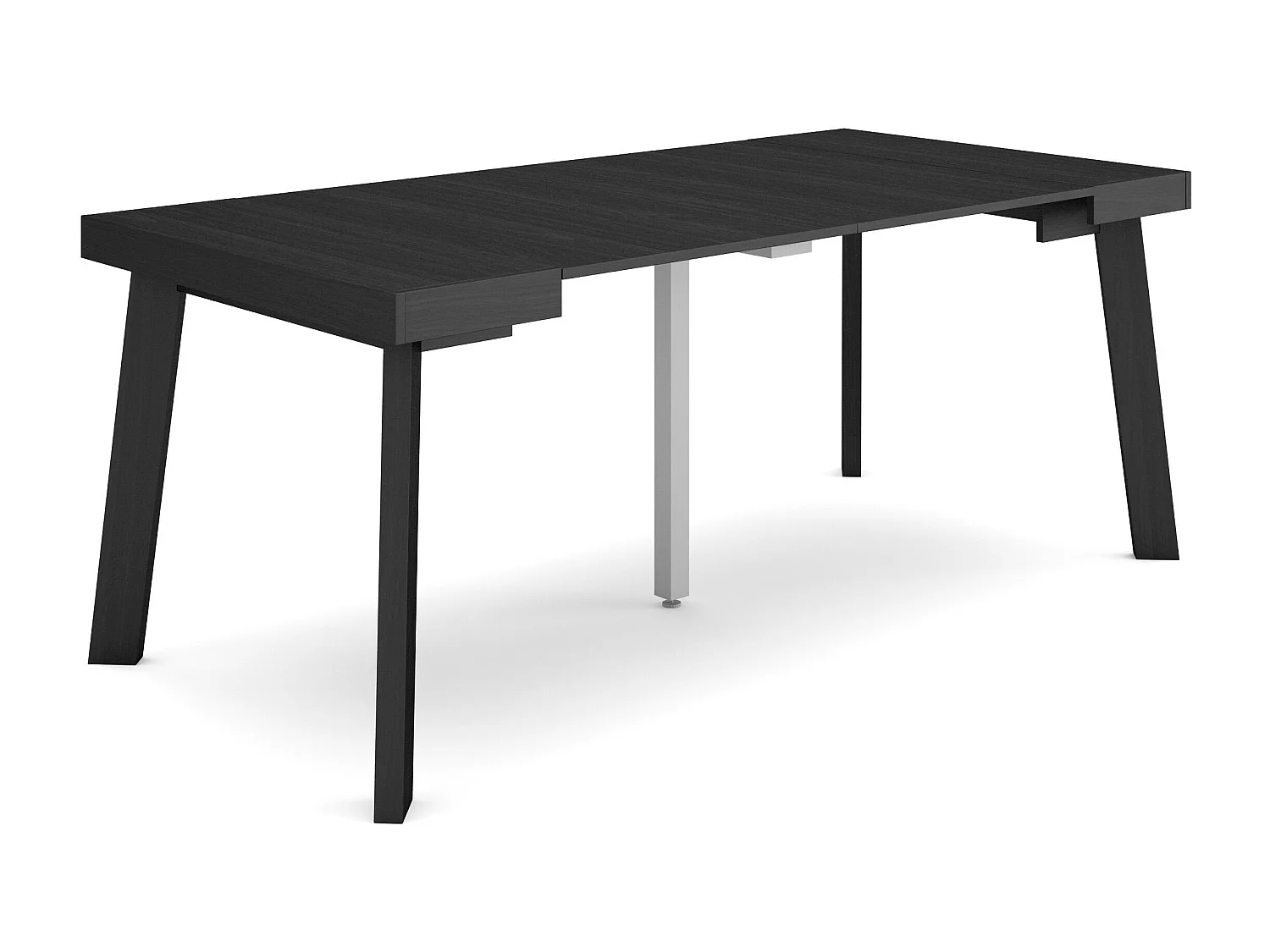 Table console extensible, 180x90x73cm, Pour 8 personnes, Pieds en bois, Noir