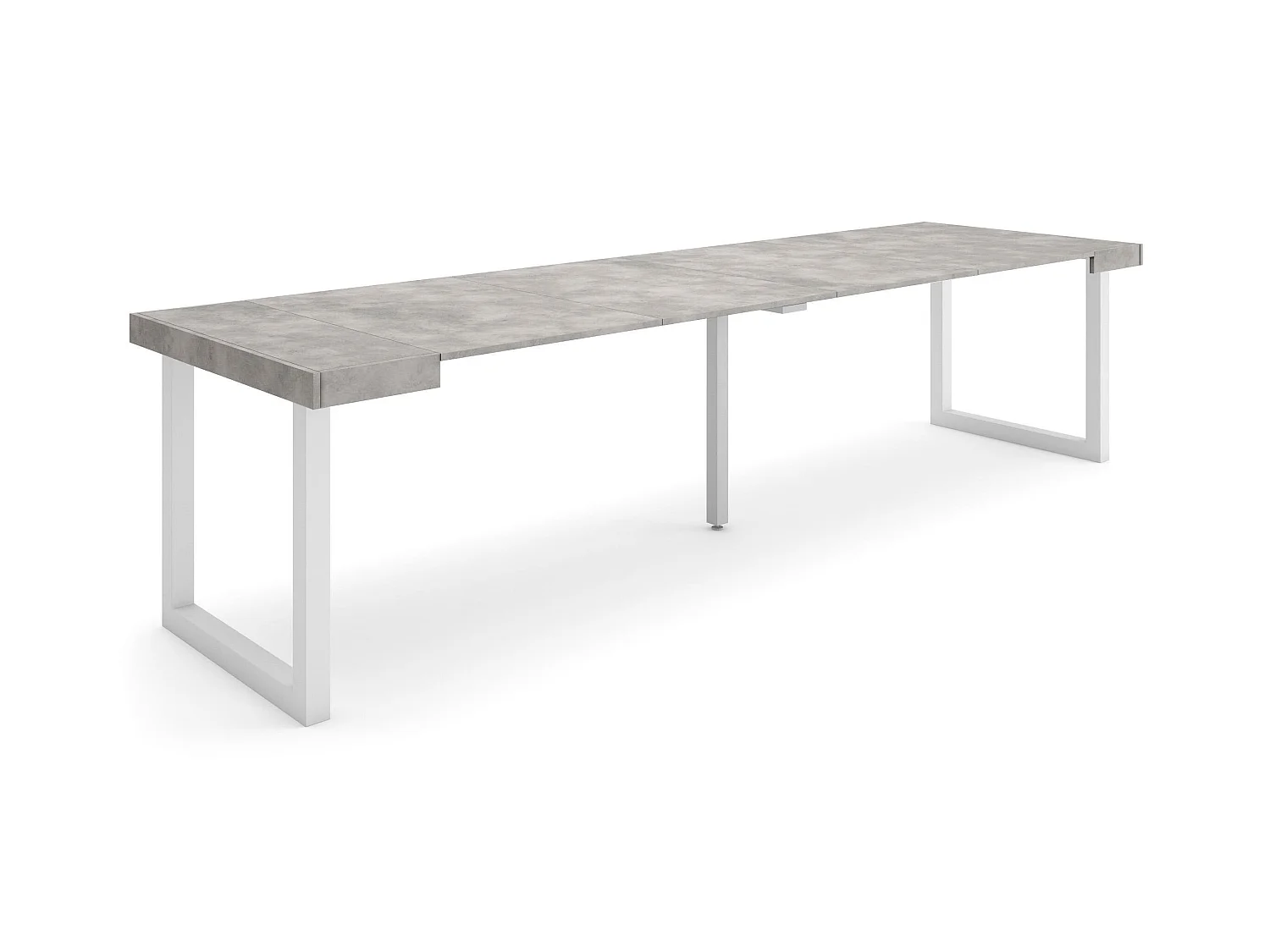 Table console extensible, 302x90x73cm, Pour 14 personnes, Pieds bois massif, Ciment