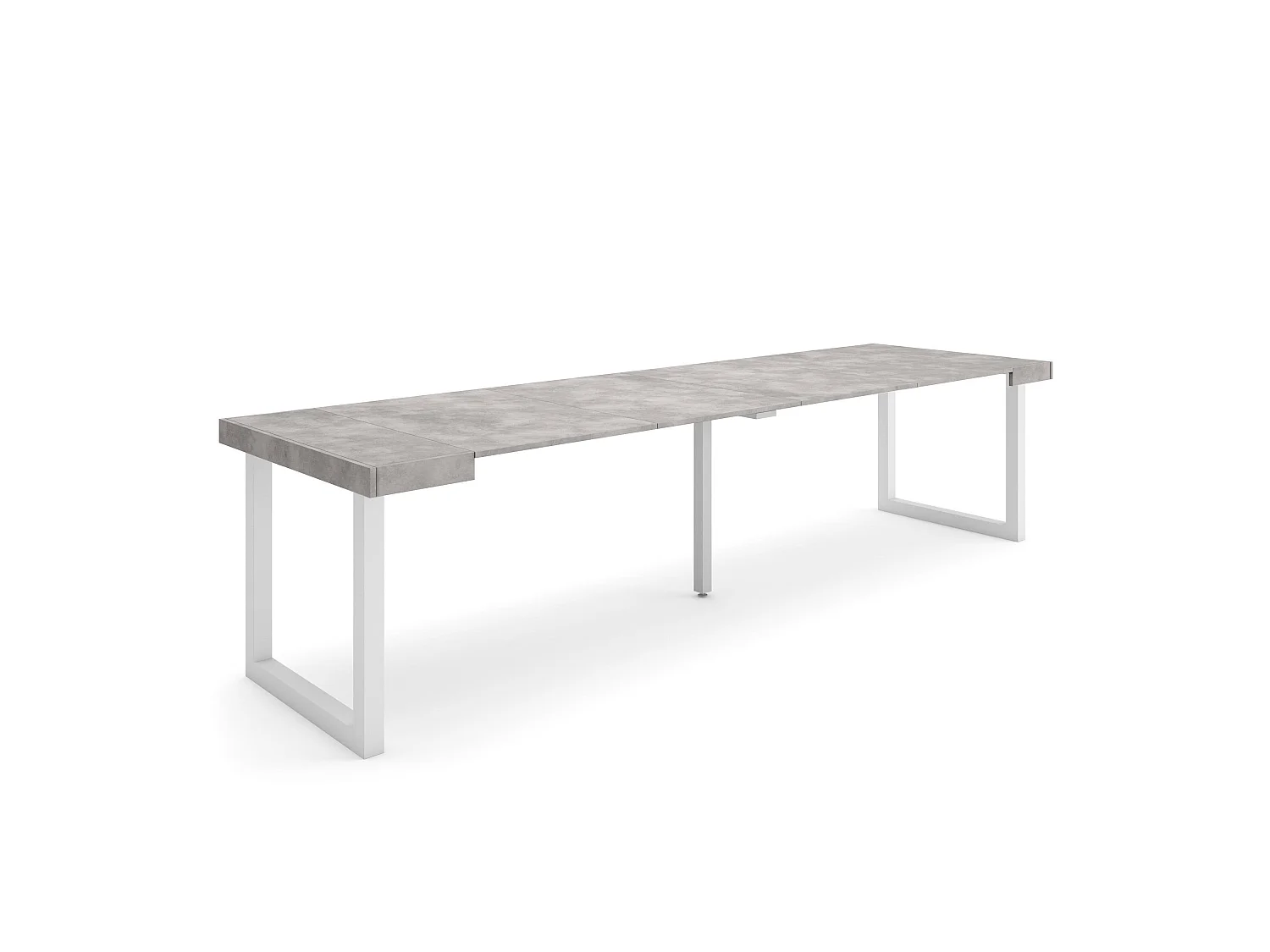 Table console extensible, 302x90x73cm, Pour 14 personnes, Pieds bois massif, Ciment