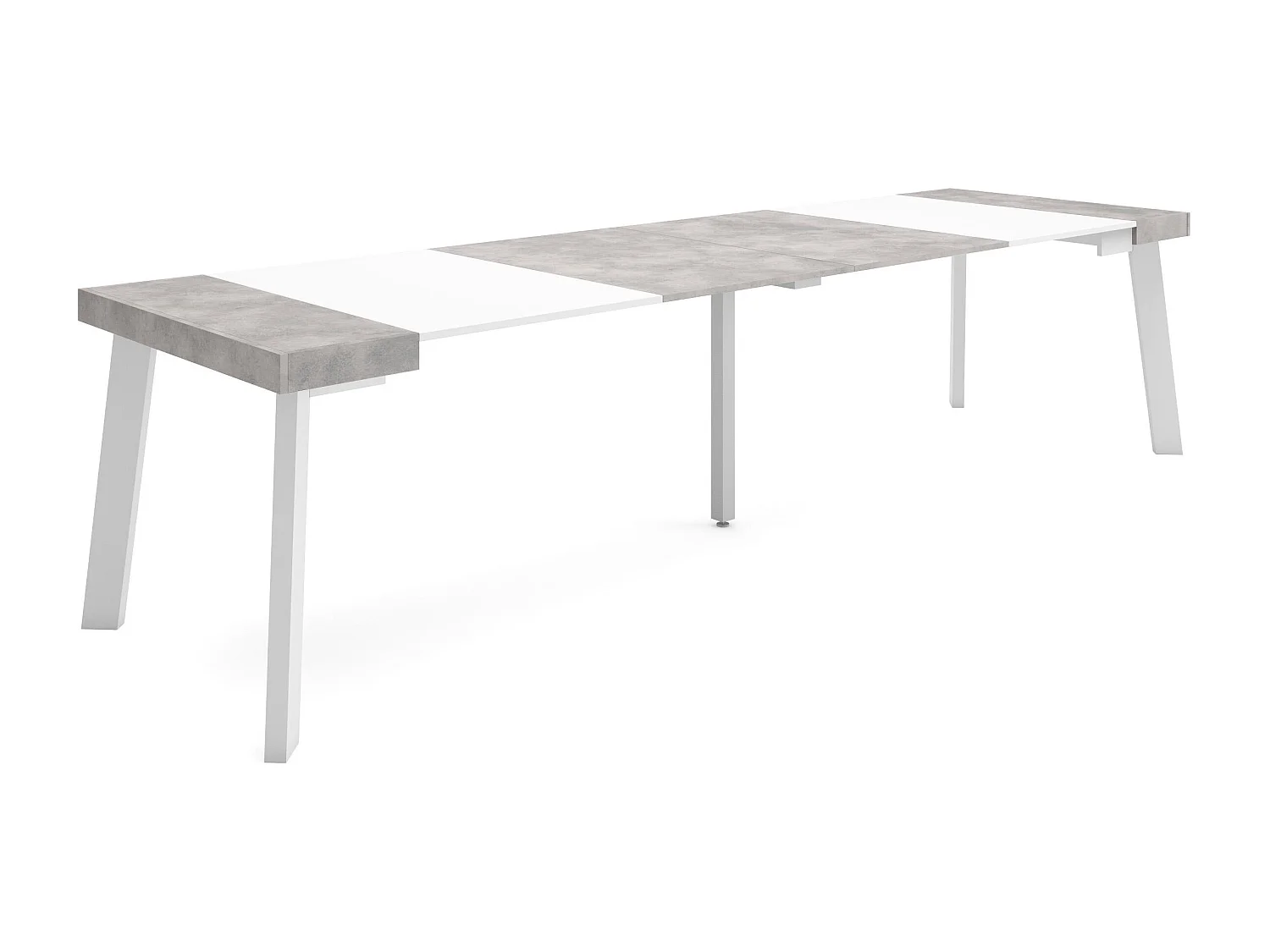 Uitschuifbare Consoletafel, 302x90x73cm, Voor 14 personen, Houten poten, Wit en Cement