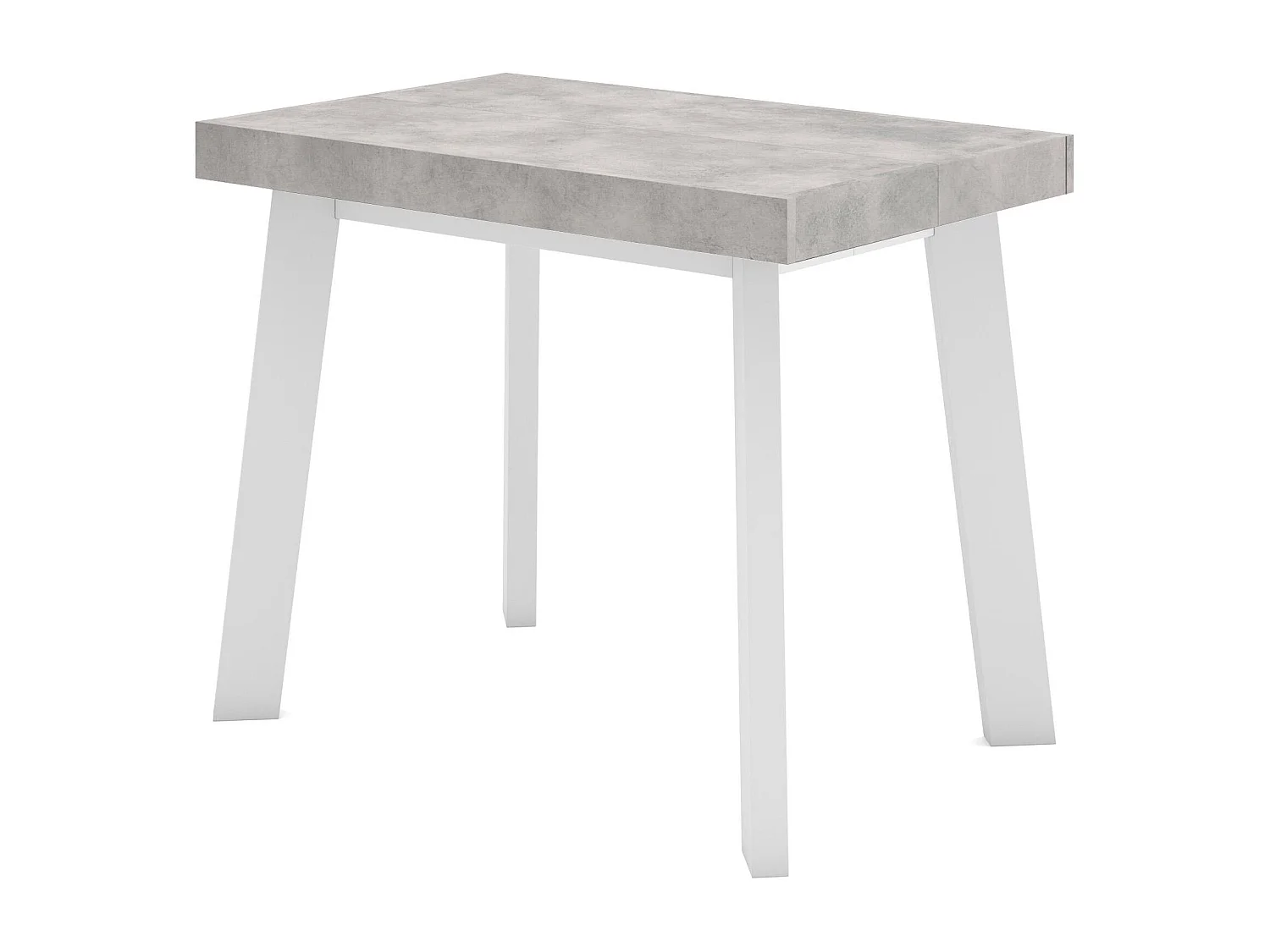 Table console extensible, 302x90x73cm, Pour 14 personnes, Pieds en bois, Blanc et ciment