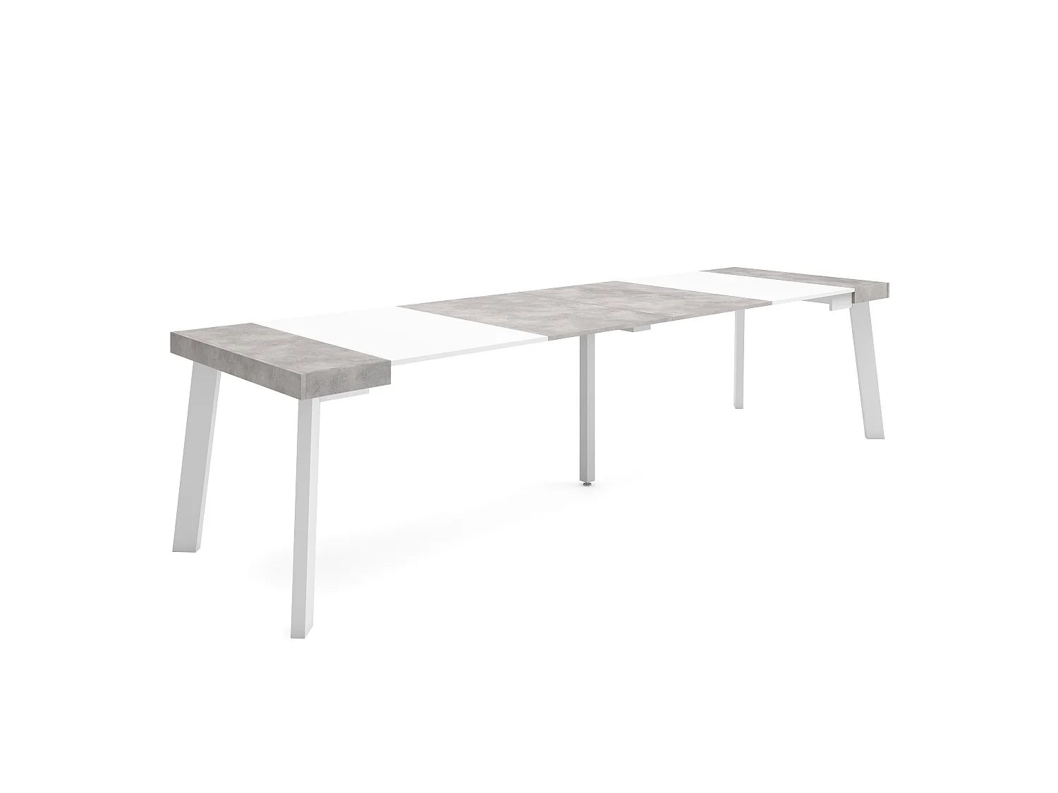 Uitschuifbare Consoletafel, 302x90x73cm, Voor 14 personen, Houten poten, Wit en Cement