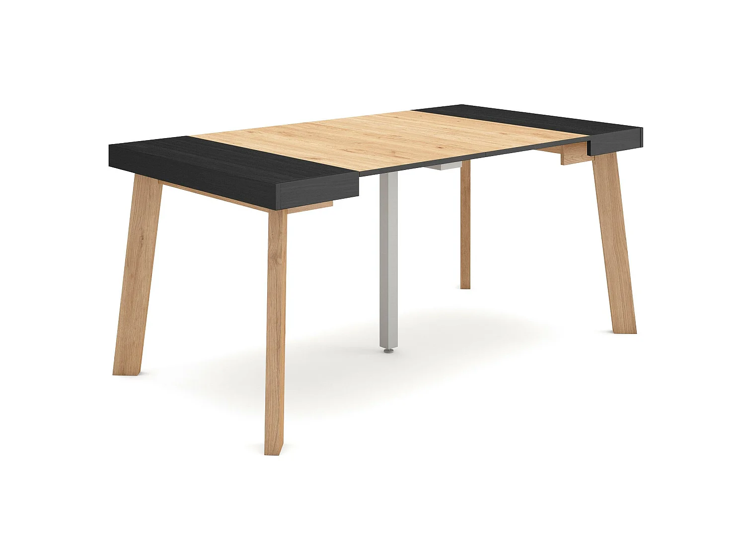 Table console extensible, 160x90x73cm, Pour 8 personnes, Pieds en bois, Noir et chêne