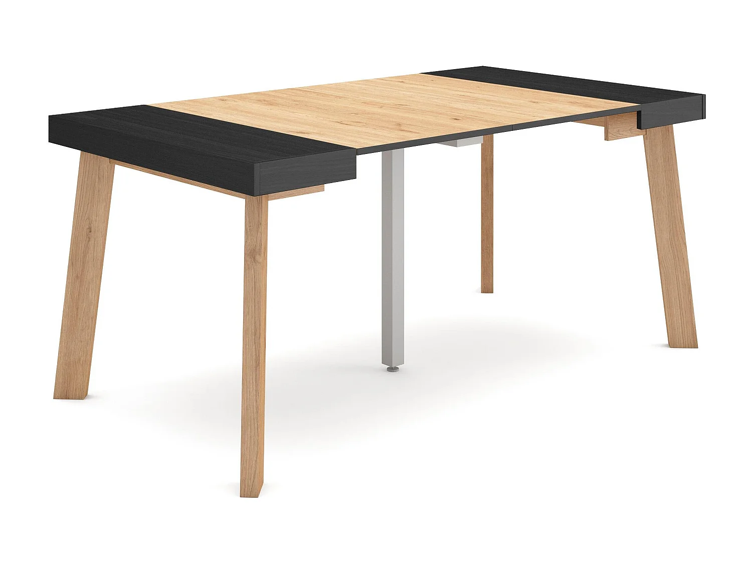 Table console extensible, 160x90x73cm, Pour 8 personnes, Pieds en bois, Noir et chêne