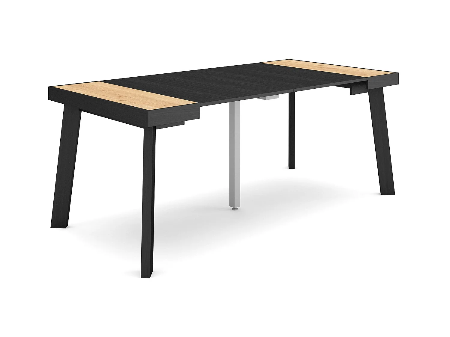 Table console extensible, 180x90x73cm, Pour 8 personnes, Pieds en bois, Chêne et noir