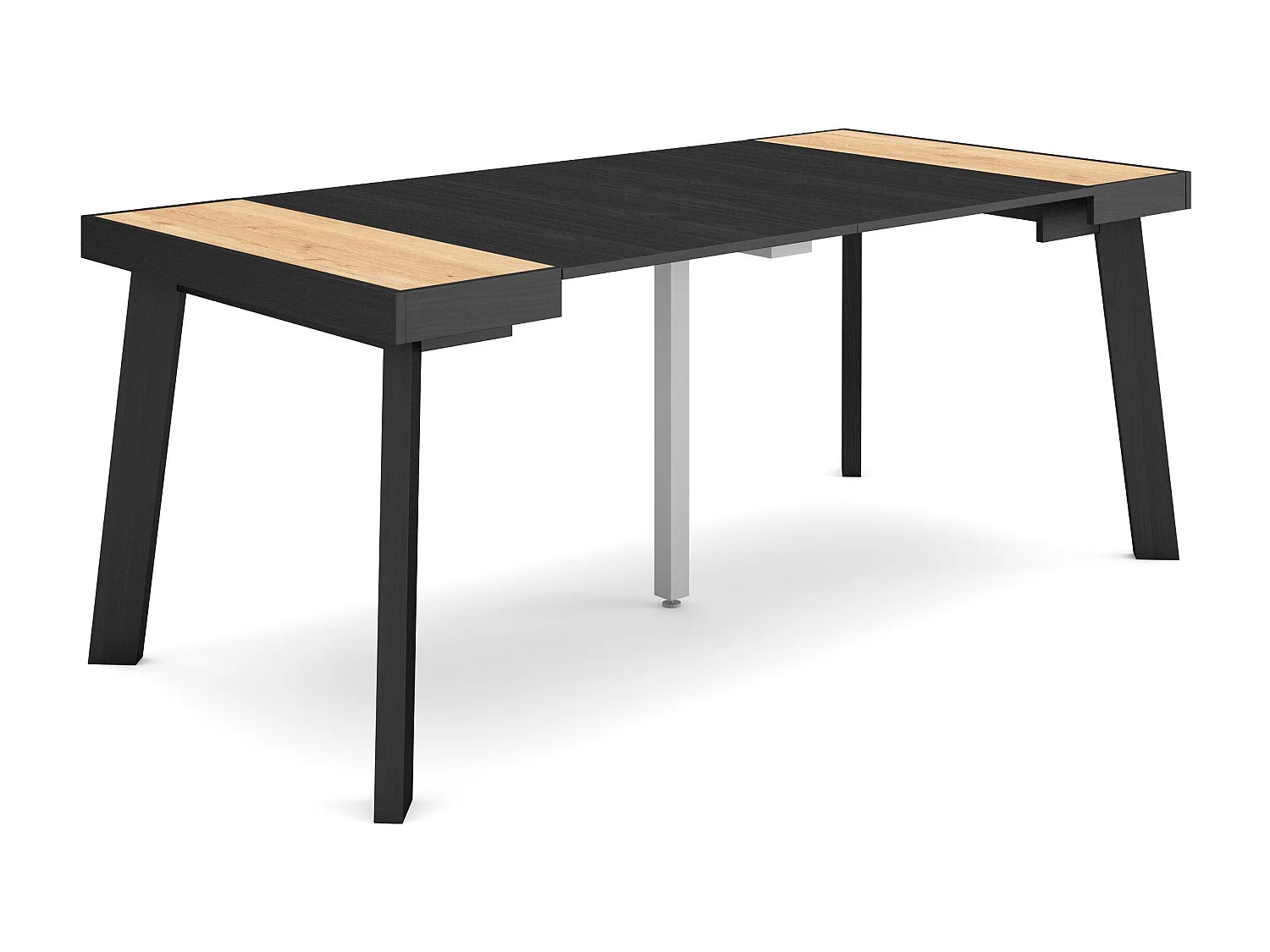 Uitschuifbare Consoletafel, 180x90x73cm, Voor 8 personen, Houten poten, Eiken/Zwart