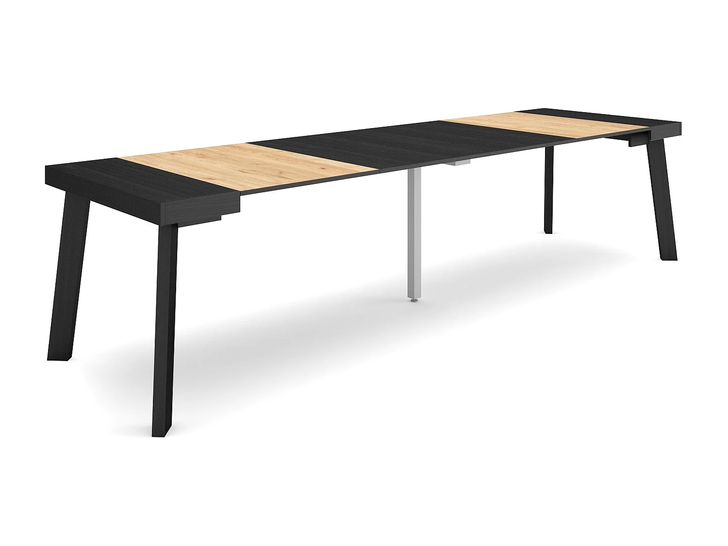 Uitschuifbare Consoletafel, 302x90x73cm, Voor 14 personen, Houten poten, Zwart/Eiken