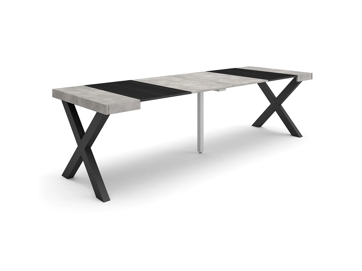 Table console extensible, 262x90x73cm, Pour 12 personnes, Pieds bois massif, Ciment