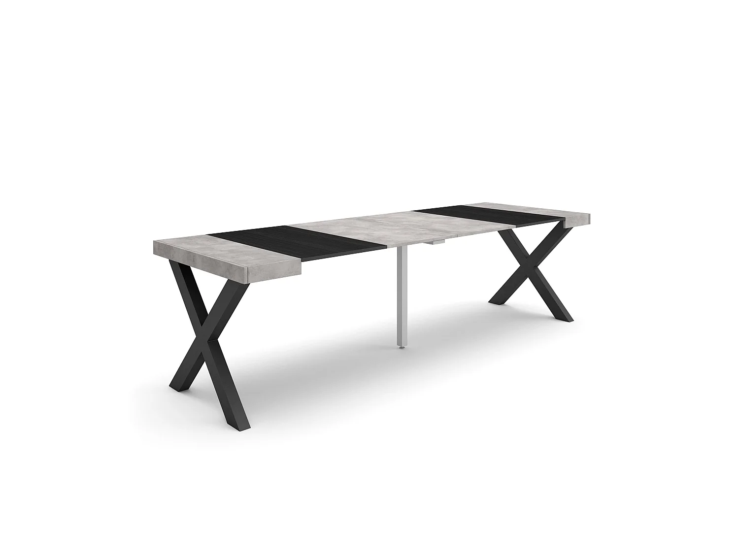 Table console extensible, 262x90x73cm, Pour 12 personnes, Pieds bois massif, Ciment
