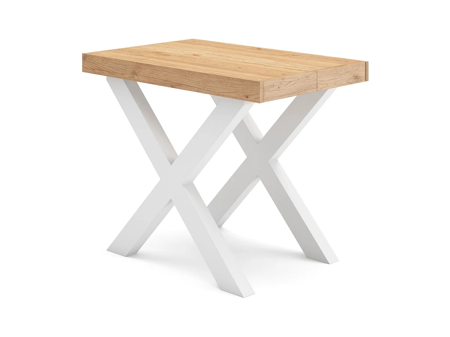 Table console extensible, 160x90x73cm, Pour 8 personnes, Pieds bois massif, Chêne et blanc