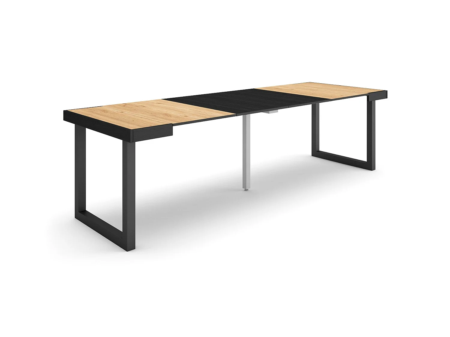 Table console extensible, 262x90x73cm, Pour 12 personnes, Pieds bois massif, Chêne et noir