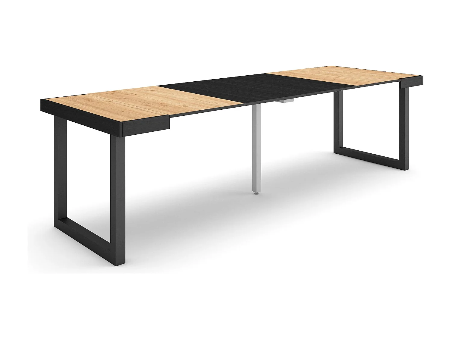 Ausziehbarertisch, 262x90x73cm, Für 12 Gäste, Massivholz Beine, Eiche Schwarz