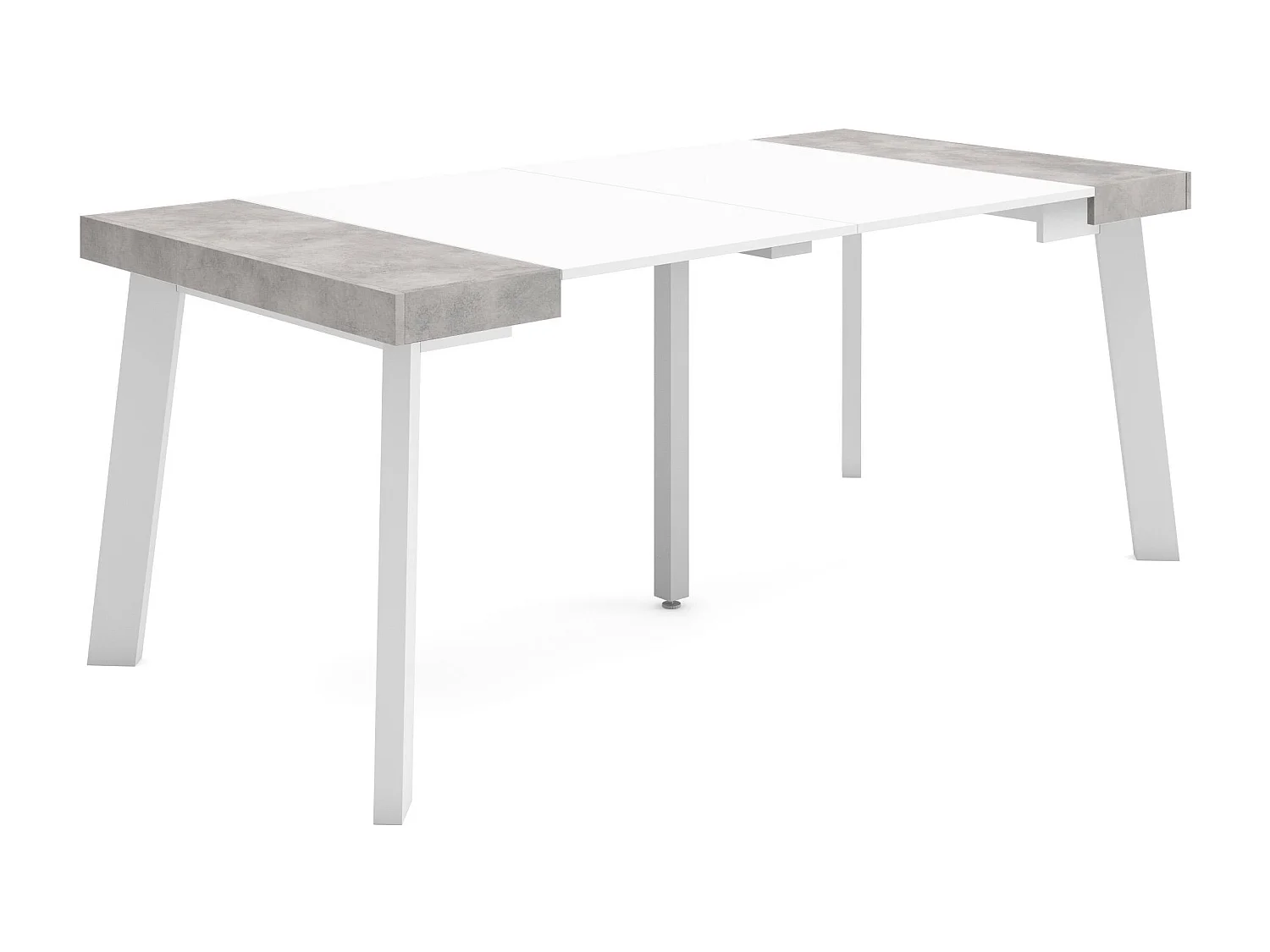 Uitschuifbare Consoletafel, 180x90x73cm, Voor 8 personen, Houten poten, Wit en Cement