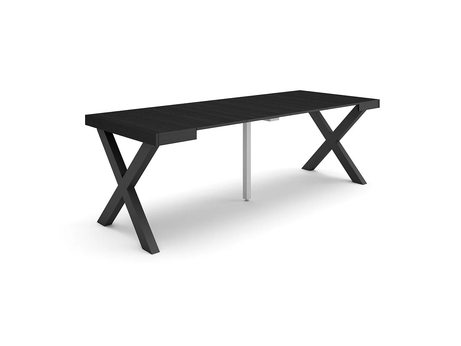 Table console extensible, 222x90x73cm, Pour 10 personnes, Pieds bois massif, Noir