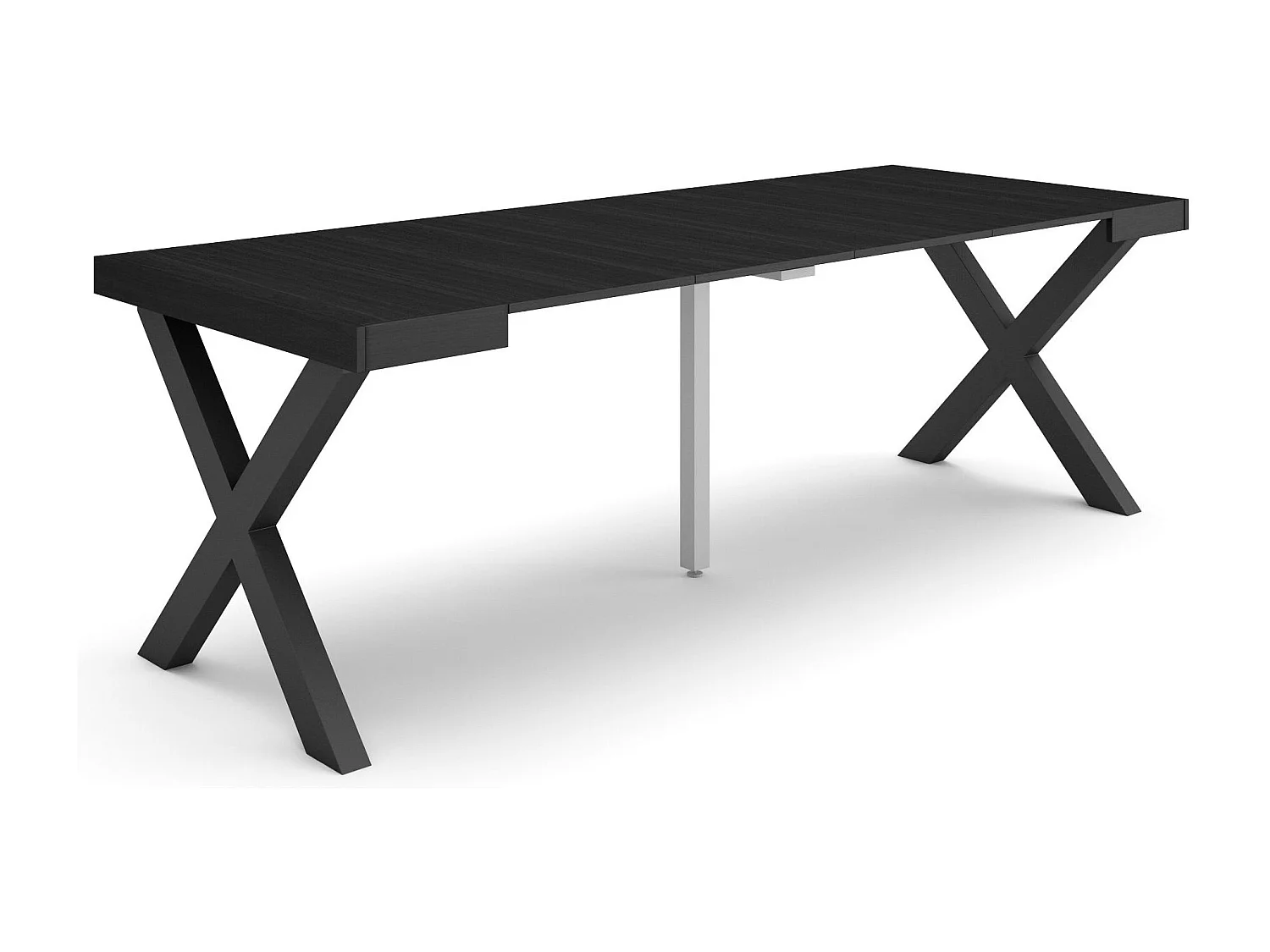 Uitschuifbare Consoletafel, 222x90x73cm, Voor 10 personen, Massief houten poten, Zwart