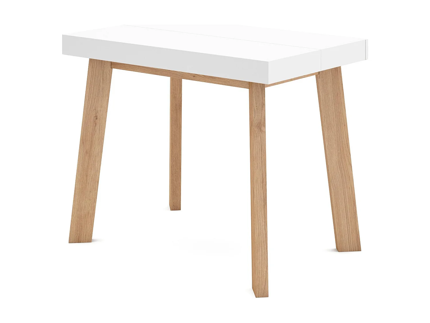 Table console extensible, 302x90x73cm, Pour 14 personnes, Pieds en bois, Chêne et blanc