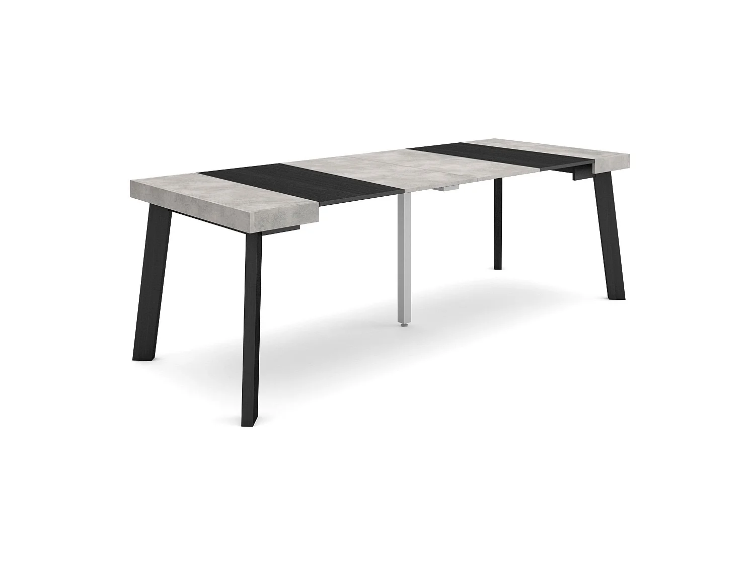 Uitschuifbare Consoletafel, 222x90x73cm, Voor 10 personen, Houten poten, Cement