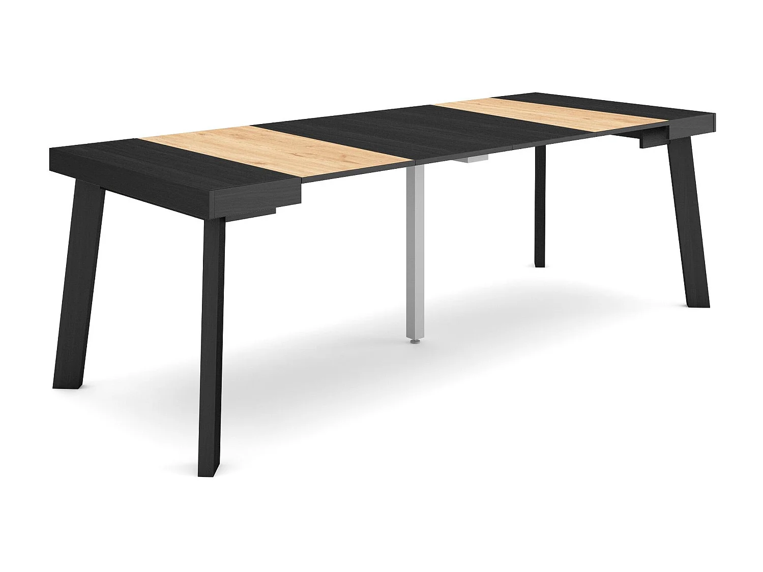 Mesa Consola Extensível, 222x90x73cm, Para 10 pessoas, Pés de madeira, Carvahlo e preto
