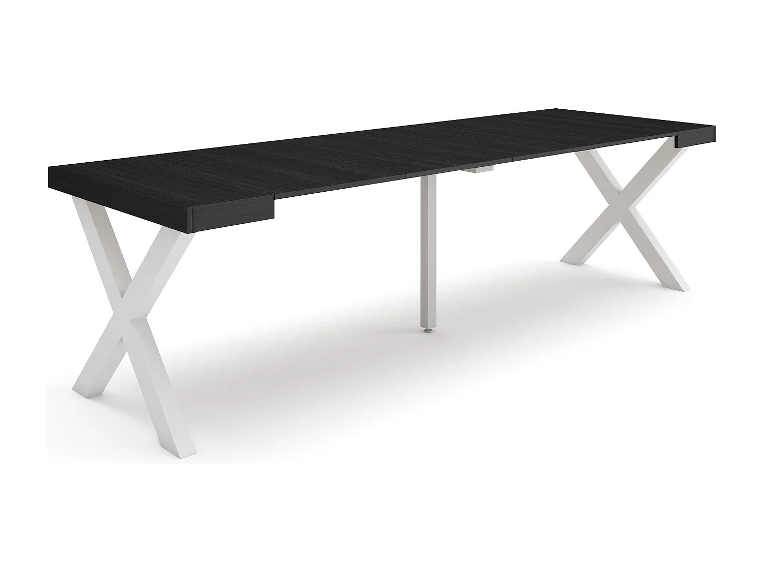 Table console extensible, 262x90x73cm, Pour 12 personnes, Pieds bois massif, Noir