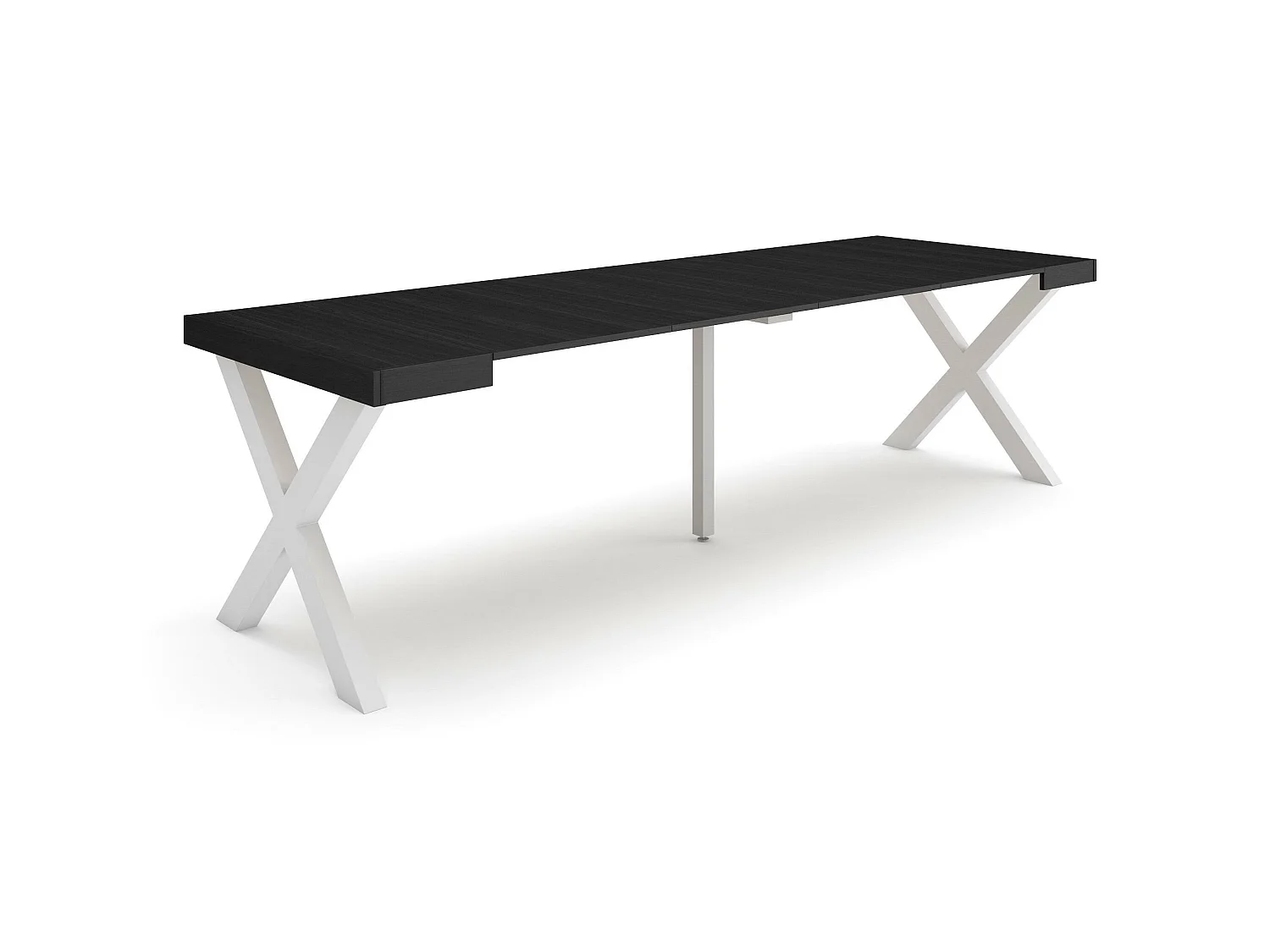 Table console extensible, 262x90x73cm, Pour 12 personnes, Pieds bois massif, Noir