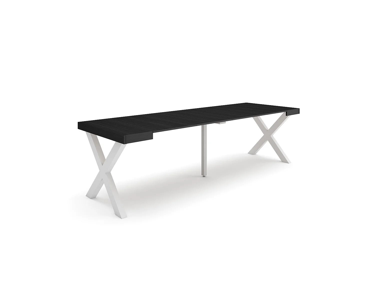 Table console extensible, 262x90x73cm, Pour 12 personnes, Pieds bois massif, Noir
