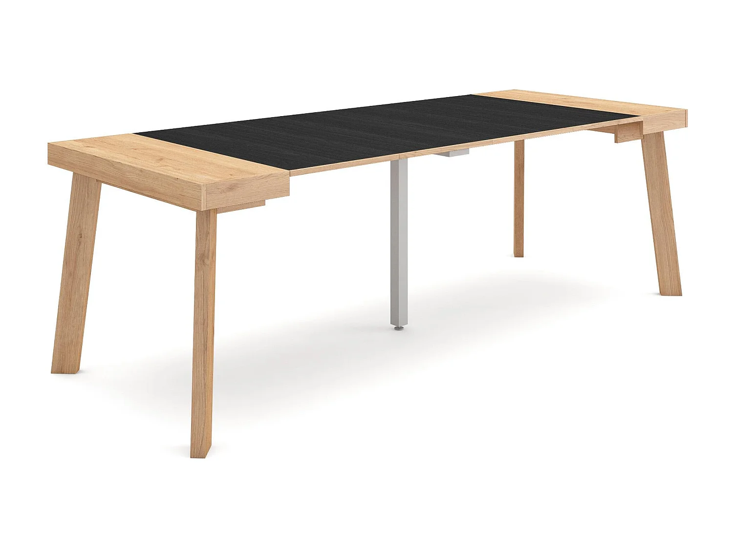 Uitschuifbare Consoletafel, 222x90x73cm, Voor 10 personen, Houten poten, Eiken/Zwart