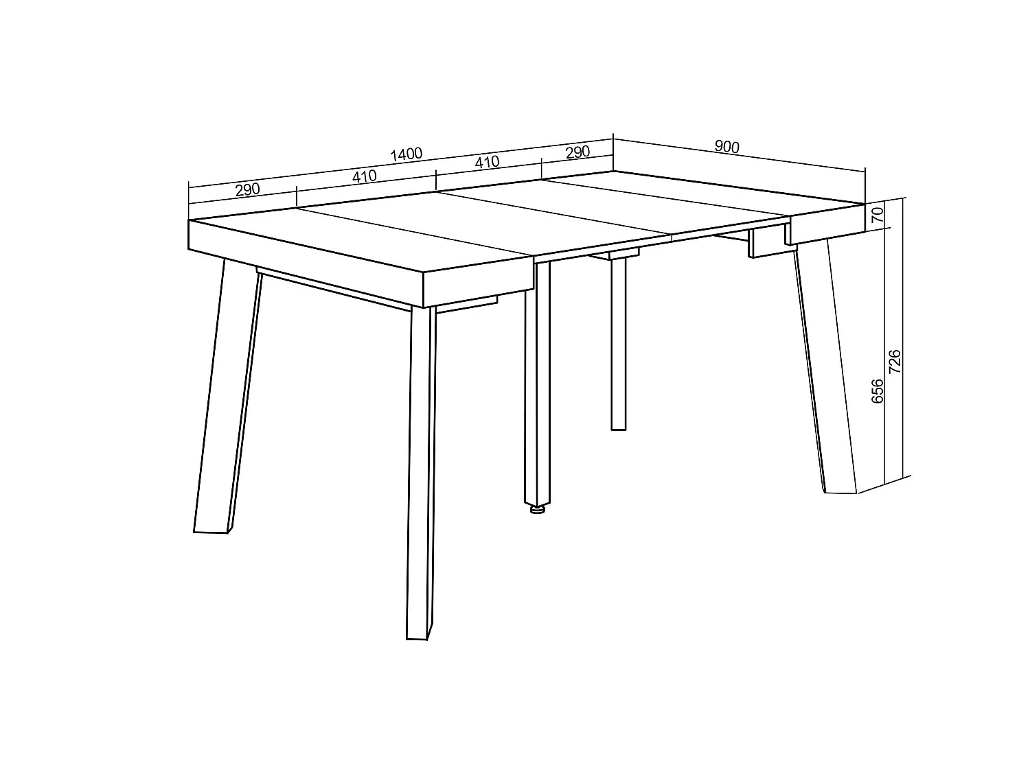 Uitschuifbare Consoletafel, 140x90x73cm, Voor 6 personen, Houten poten, Eiken