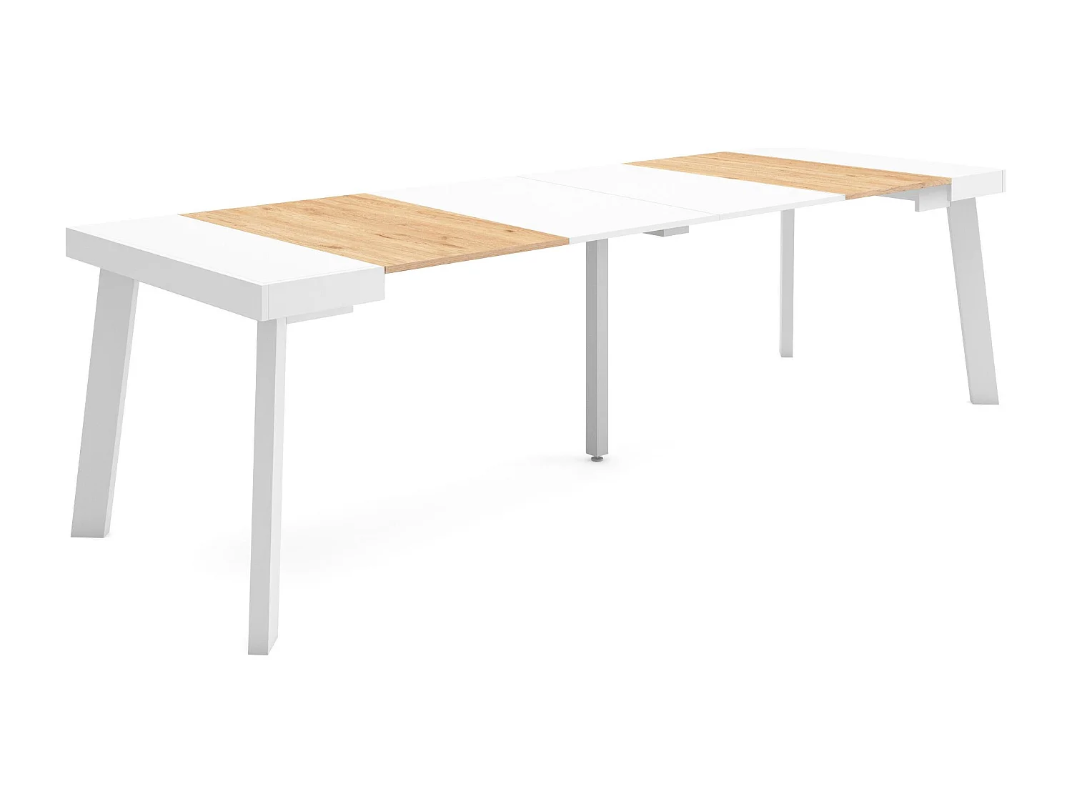 Ausziehbarertisch, 262x90x73cm, Für 12 Gäste, Hölzerne Beine, Eiche und weiß