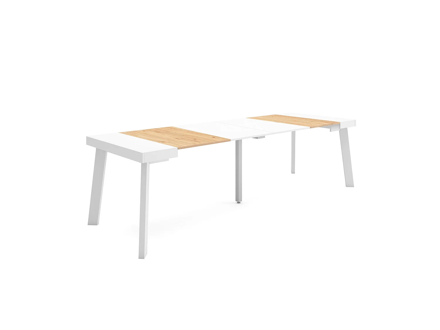 Uitschuifbare Consoletafel, 262x90x73cm, Voor 12 personen, Houten poten, Eiken/Wit