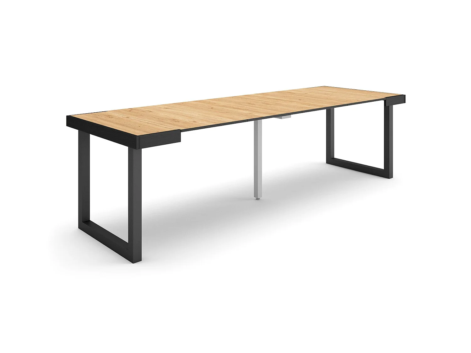 Table console extensible, 262x90x73cm, Pour 12 personnes, Pieds bois massif, Chêne