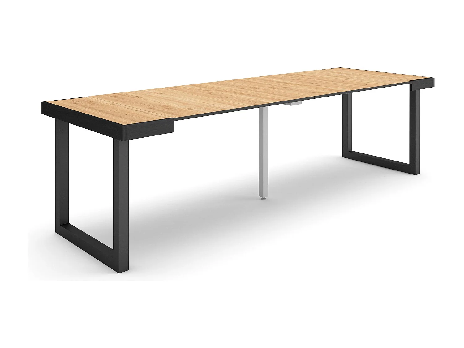 Uitschuifbare Consoletafel, 262x90x73cm, Voor 12 personen, Massief houten poten, Eiken