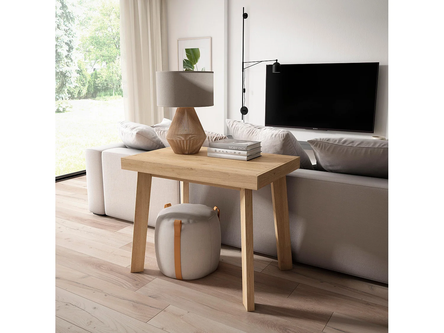 Table console extensible, 180x90x73cm, Pour 8 personnes, Pieds en bois, Chêne