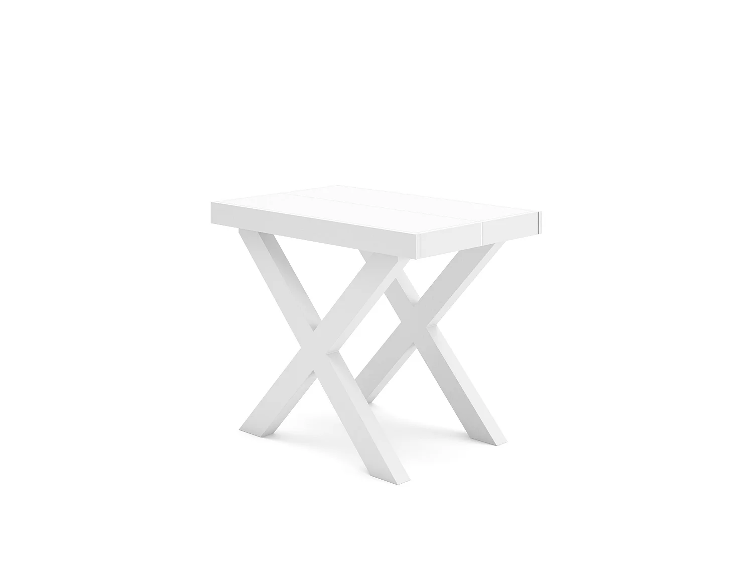 Table console extensible, 262x90x73cm, Pour 12 personnes, Pieds bois massif, Blanc et ciment