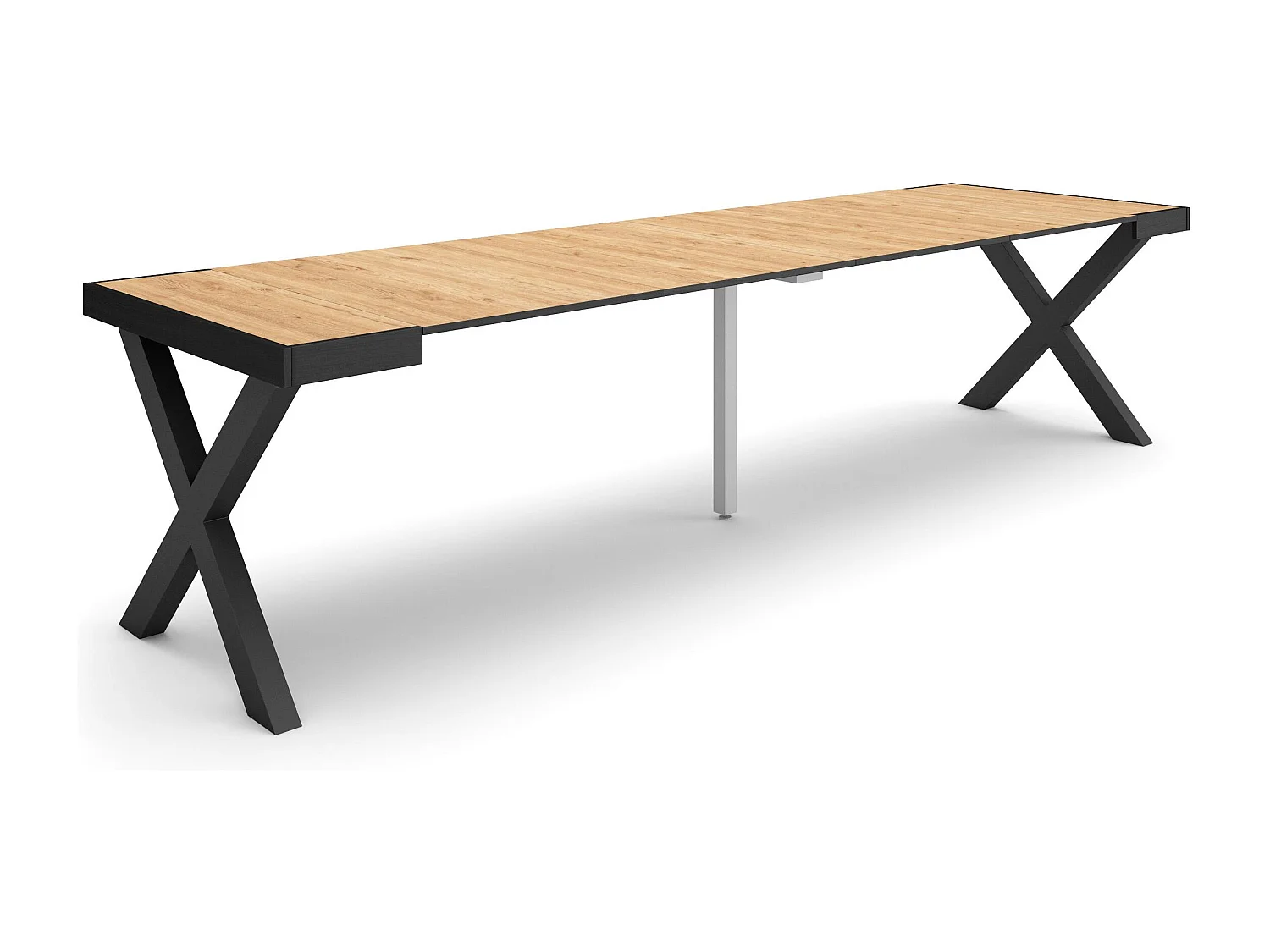 Ausziehbarertisch, 302x90x73cm, Für 14 Gäste, Massivholz Beine, Eiche