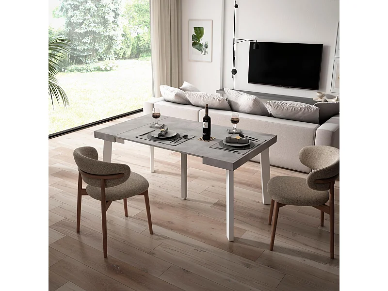 Ausziehbarertisch, 160x90x73cm, Für 8 Gäste, Hölzerne Beine, Zement