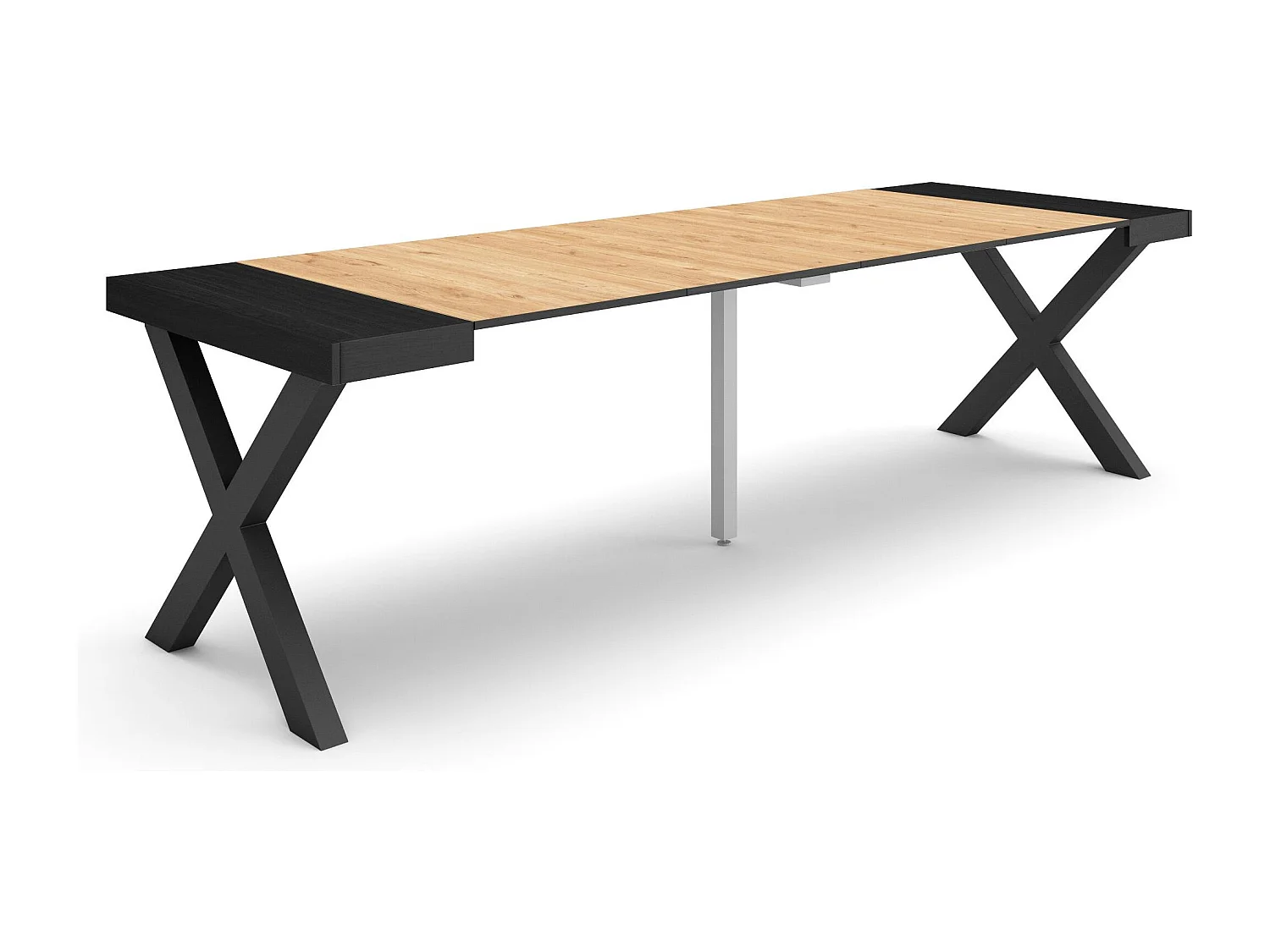 Mesa Consola Extensível, 262x90x73cm, Para 12 pessoas, Pés de madeira, Carvahlo e preto