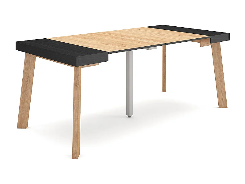 Uitschuifbare Consoletafel, 180x90x73cm, Voor 8 personen, Houten poten, Zwart/Eiken
