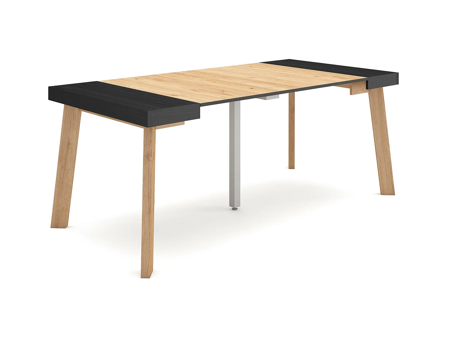 Table console extensible, 180x90x73cm, Pour 8 personnes, Pieds en bois, Noir et chêne