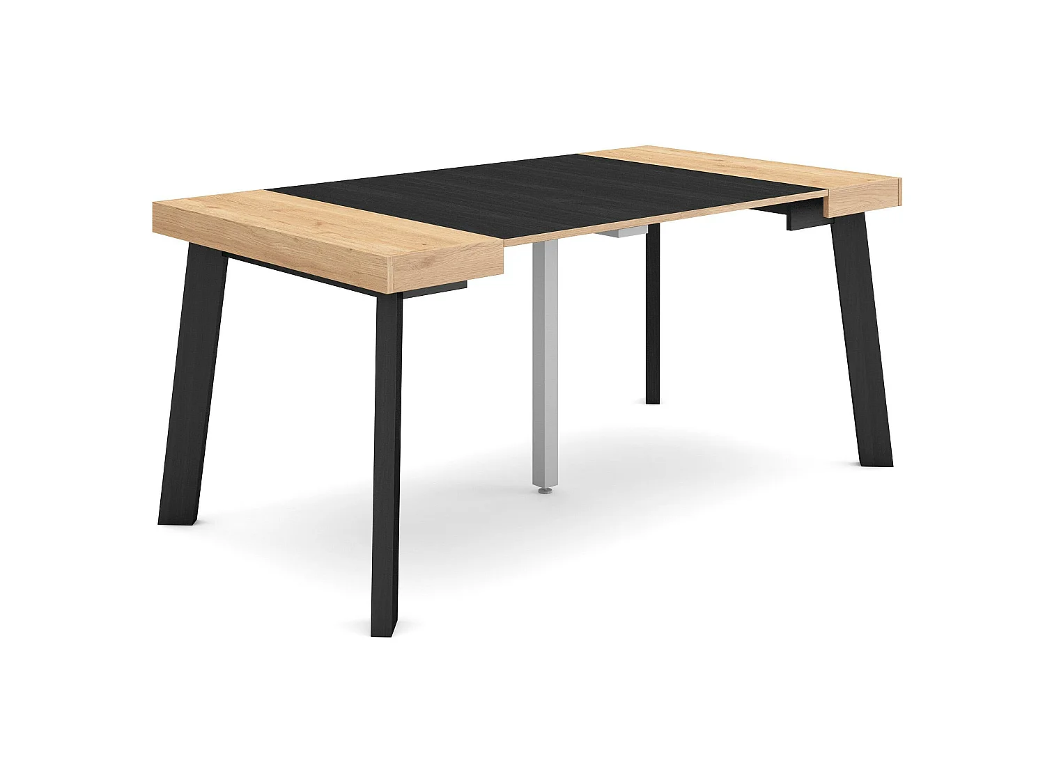 Table console extensible, 160x90x73cm, Pour 8 personnes, Pieds en bois, Chêne et noir