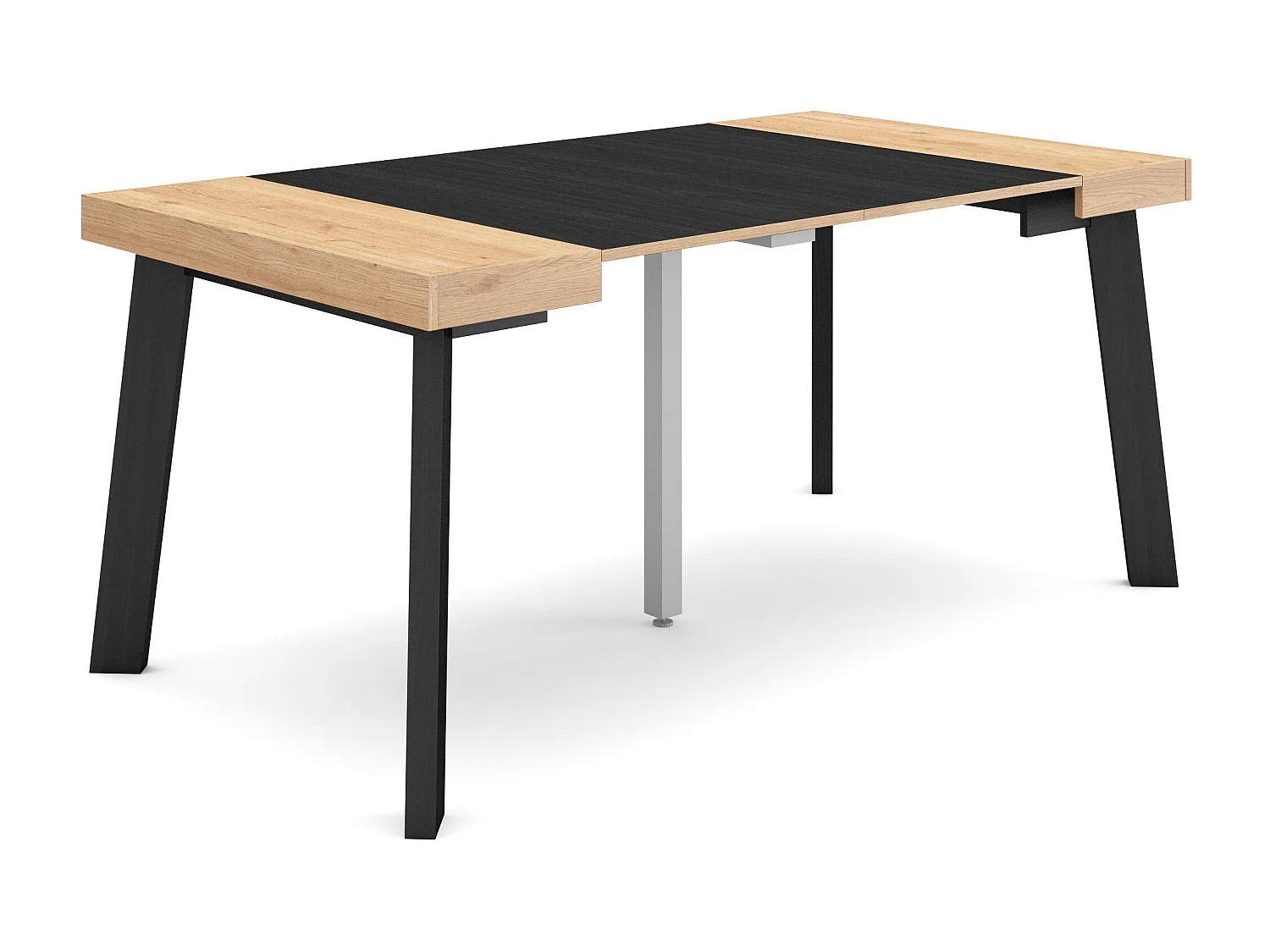 Table console extensible, 160x90x73cm, Pour 8 personnes, Pieds en bois, Chêne et noir