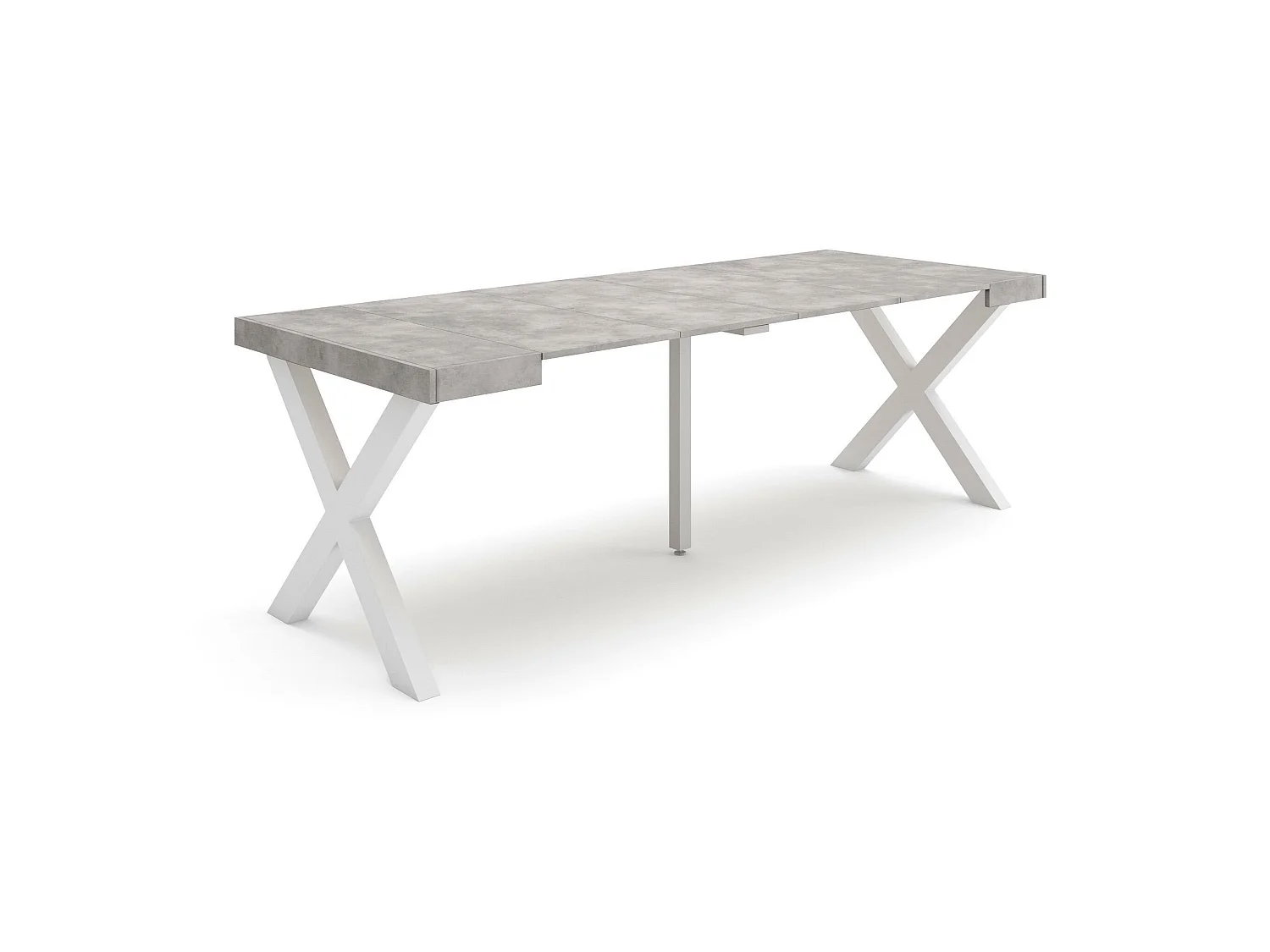 Uitschuifbare Consoletafel, 222x90x73cm, Voor 10 personen, Massief houten poten, Cement