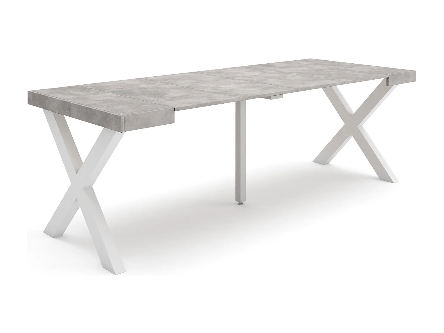 Uitschuifbare Consoletafel, 222x90x73cm, Voor 10 personen, Massief houten poten, Cement