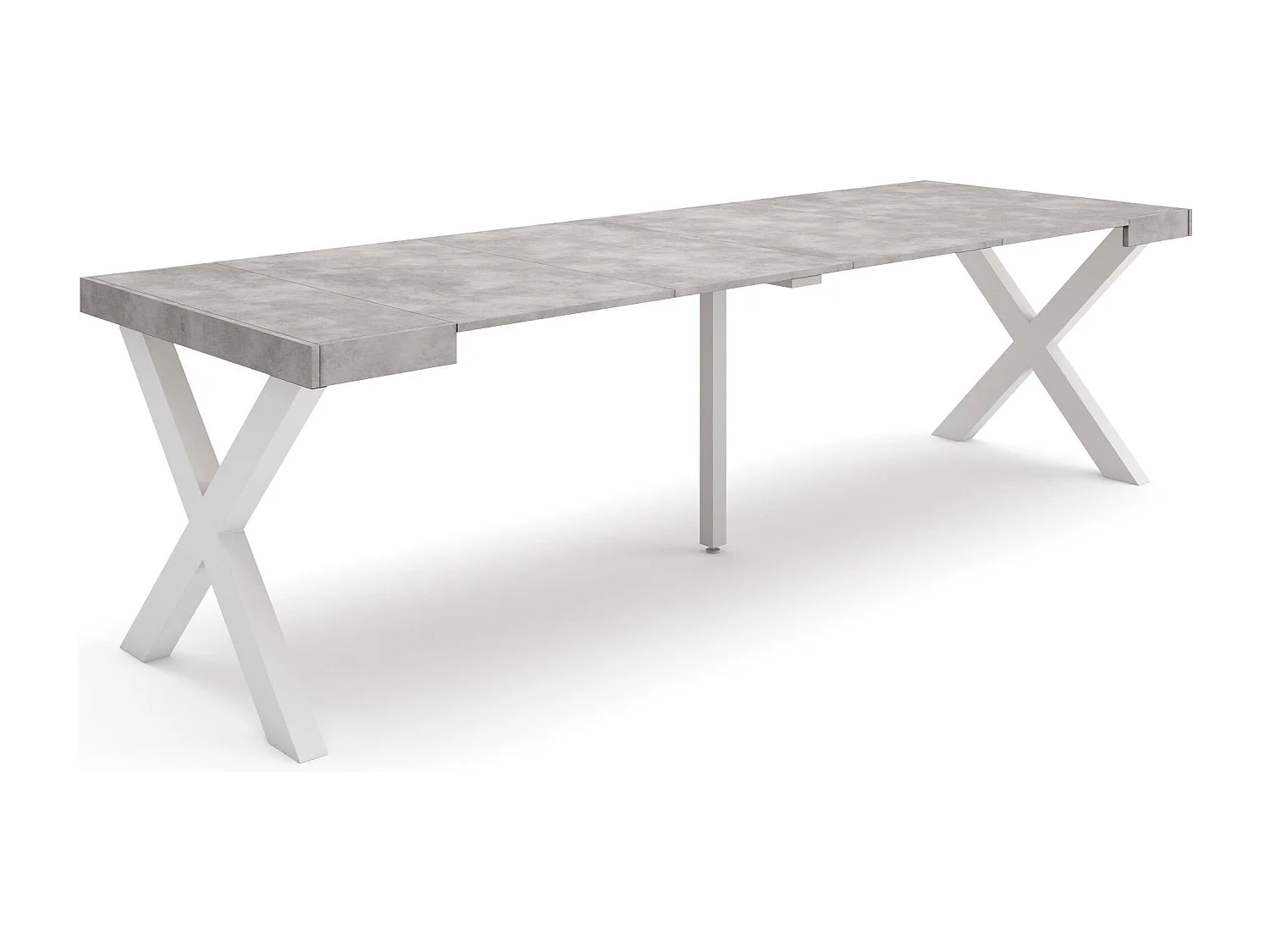 Ausziehbarertisch, 262x90x73cm, Für 12 Gäste, Massivholz Beine, Zement